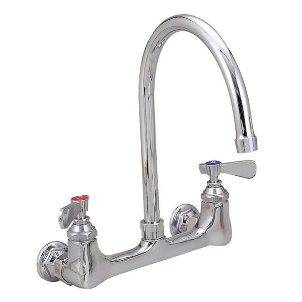 Bk Resources Optiflow Heavy Duty Faucet, 5" Gooseneck Spout, 8" O.C. Splash Mount BKF-5G-G - main